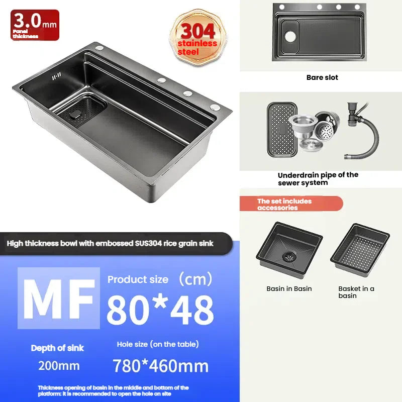 Stainless Steel Sink Gray Large Slot Wash Vegetables