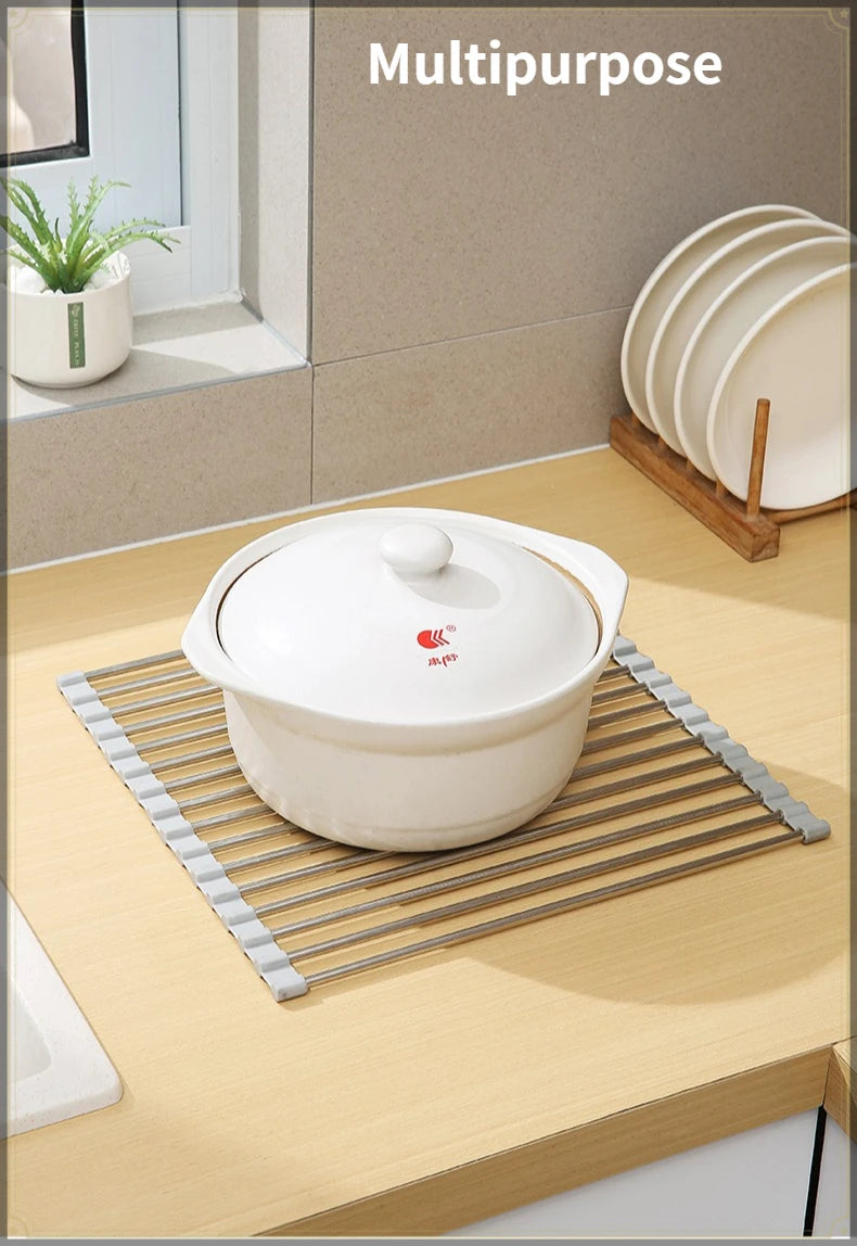 Roll Up Sink Drain Rack Stainless Steel Foldable