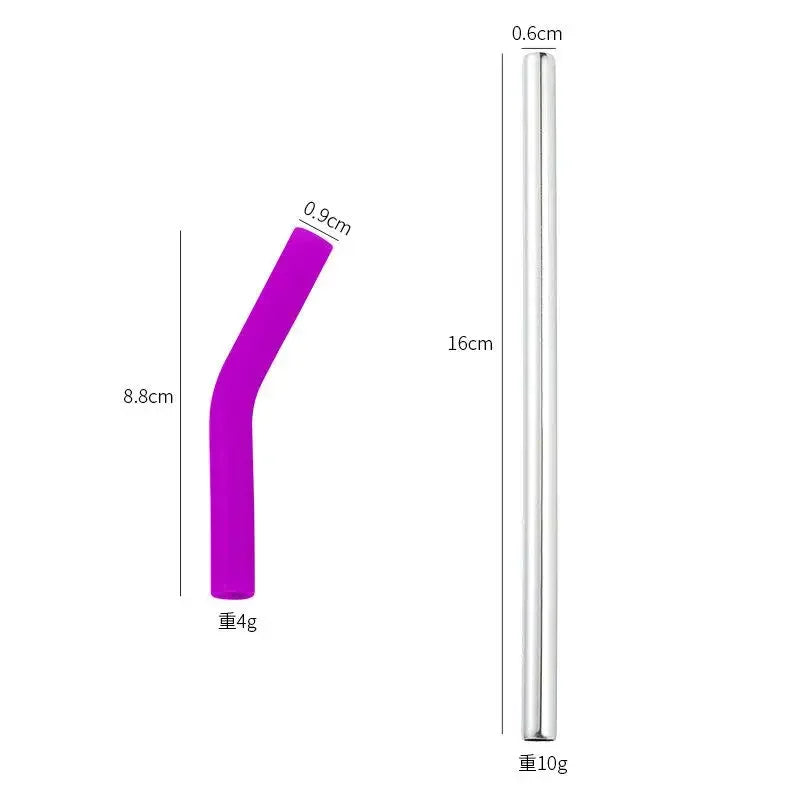 1set Long Stainless Steel Straw Silicone Straw Sleeve