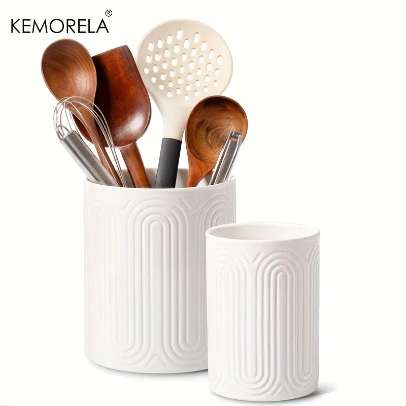 Ceramic Utensil Holder Organizer - Countertop Storage Jar