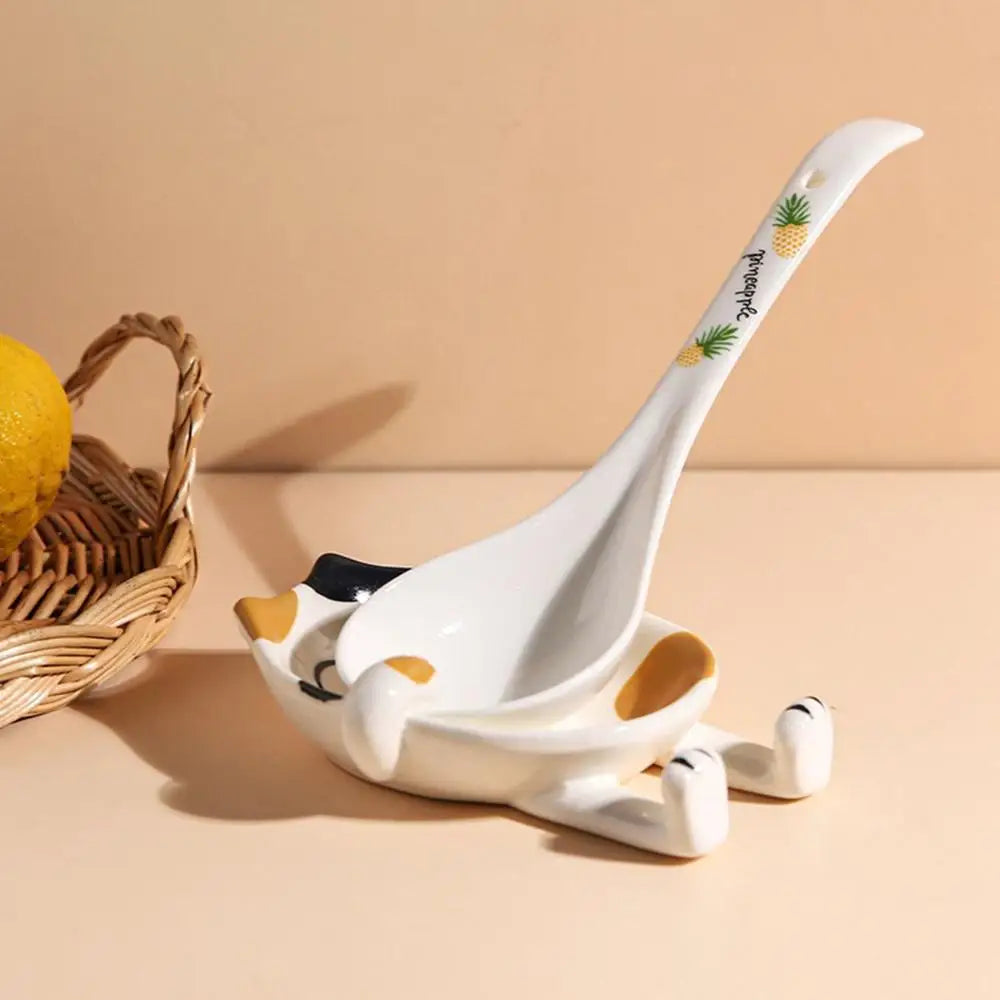 Cooking Cartoon Spoon Rest Cat Design Ceramic Spoon