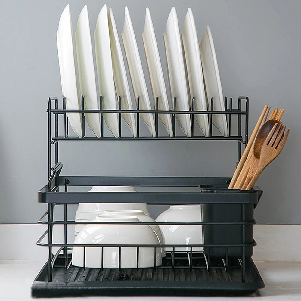 Livingandhome Black Storage Dish Rack