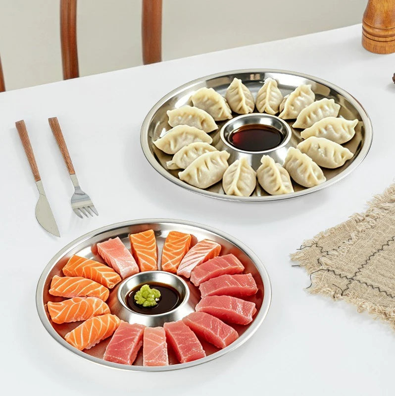 Stainless Steel Sashimi Ice Plate Round Dipping Dish
