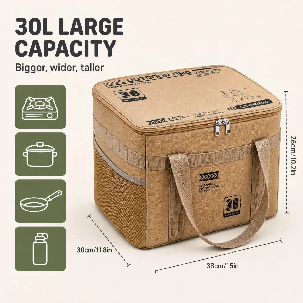 30l Camping Cookware Storage Bag Waterproof Outdoor Organizer