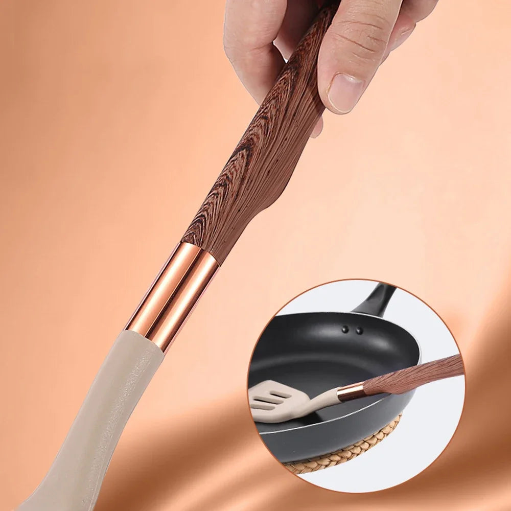 1-Pack Silicone Utensils Non-Stick Cooking Gold Plated Heat