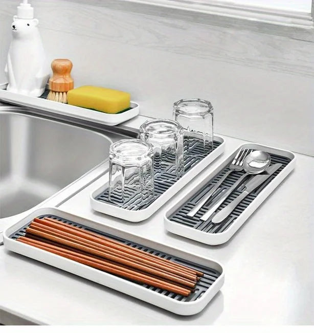 Sink Organizer Drain Tray Sponge Holder Cutlery Drainer