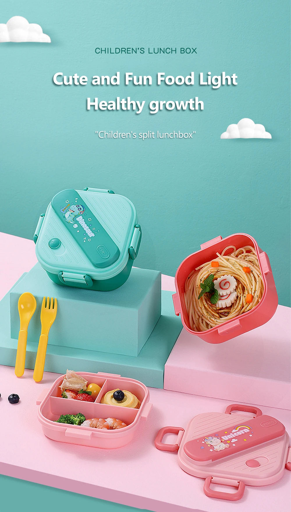 Grids Unicorn Lunch Box Children Students Sandwich Fruit