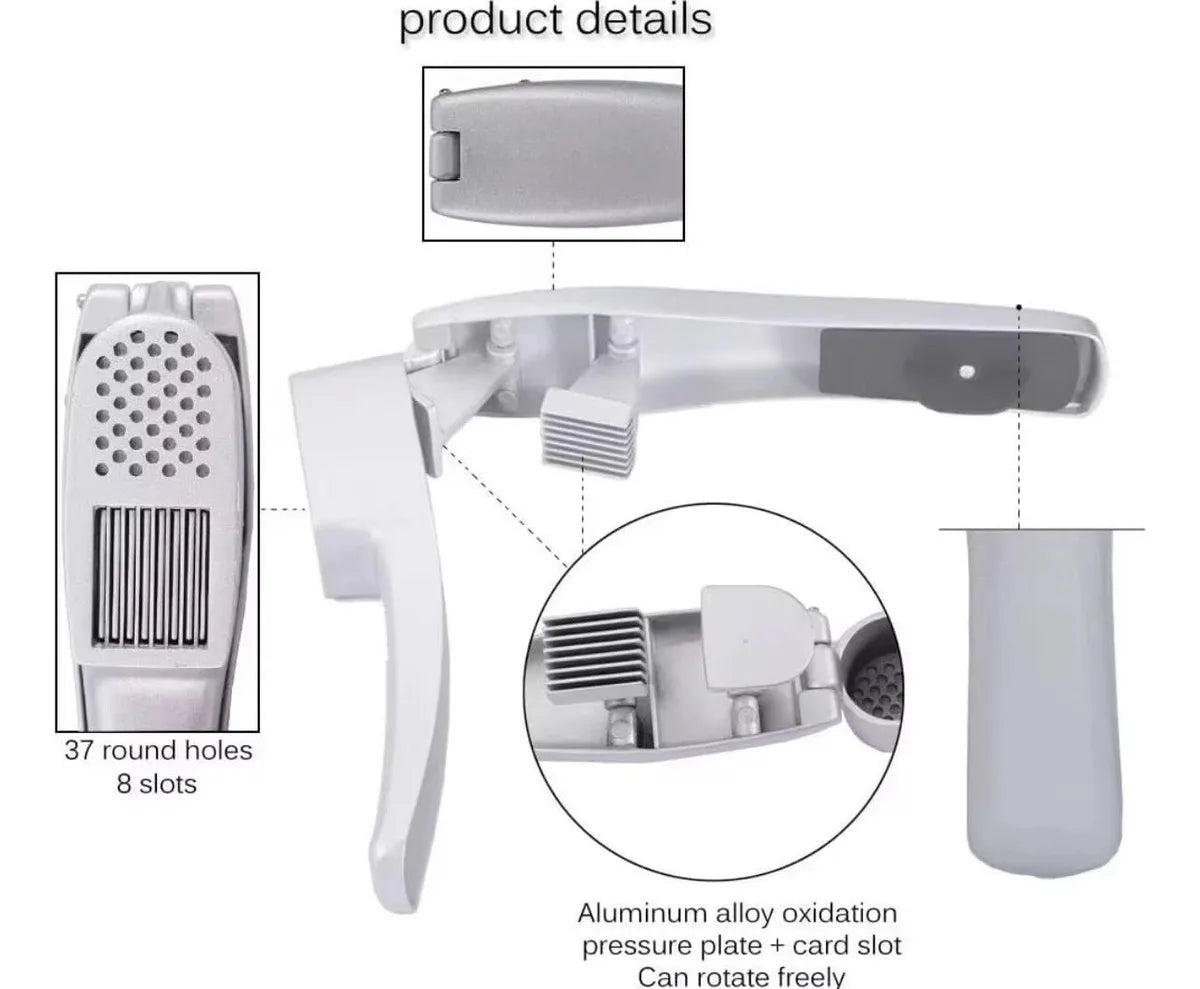 Garlic Press 2-In-1 Mincer Crusher Slicer Peeler &