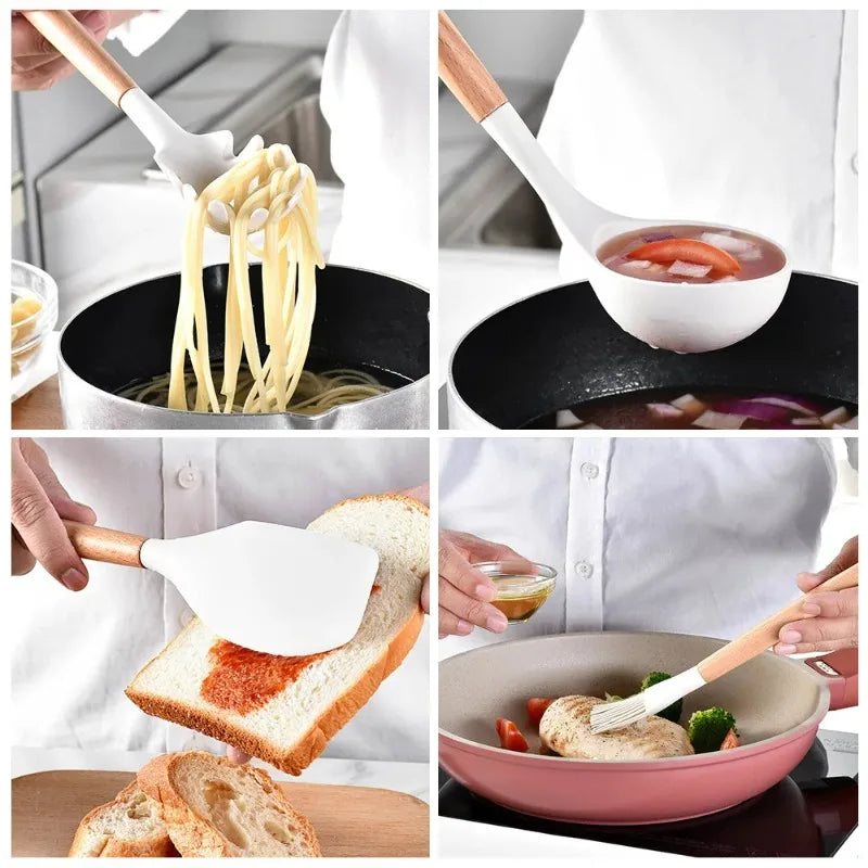 Silicone Cooking Utensils Turner Tongs Spatula Spoon Brush