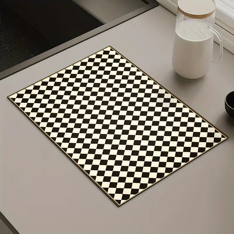 Dish Drain Pad Checkerboard Design Decor Diatomaceous Earth