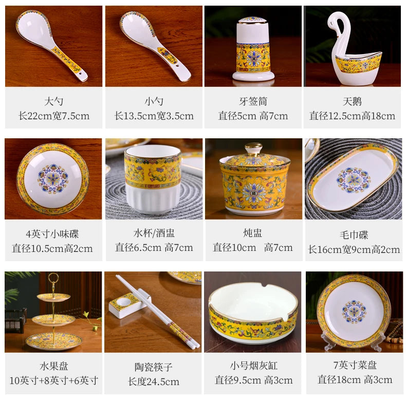 Jingdezhen Ceramic Bowl Dish Tableware Combination Palace Chinese