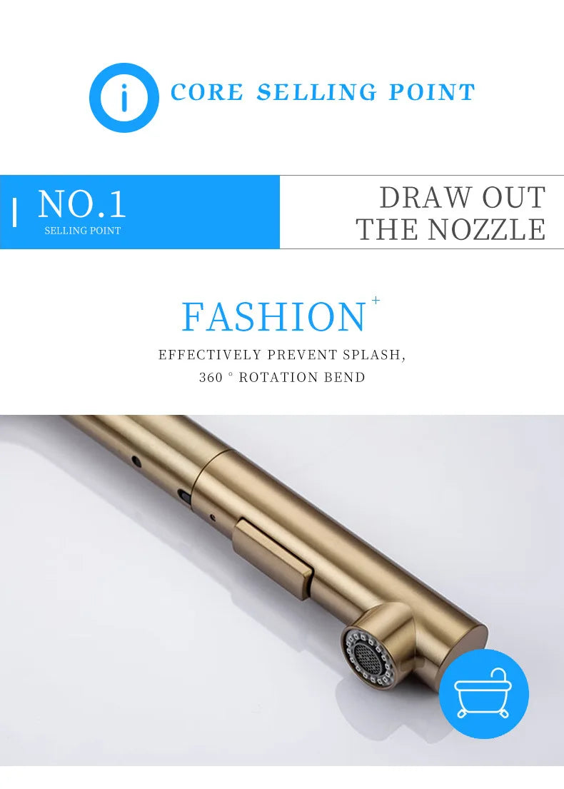 Brushed Gold Touch On Sink Faucets Pull Out
