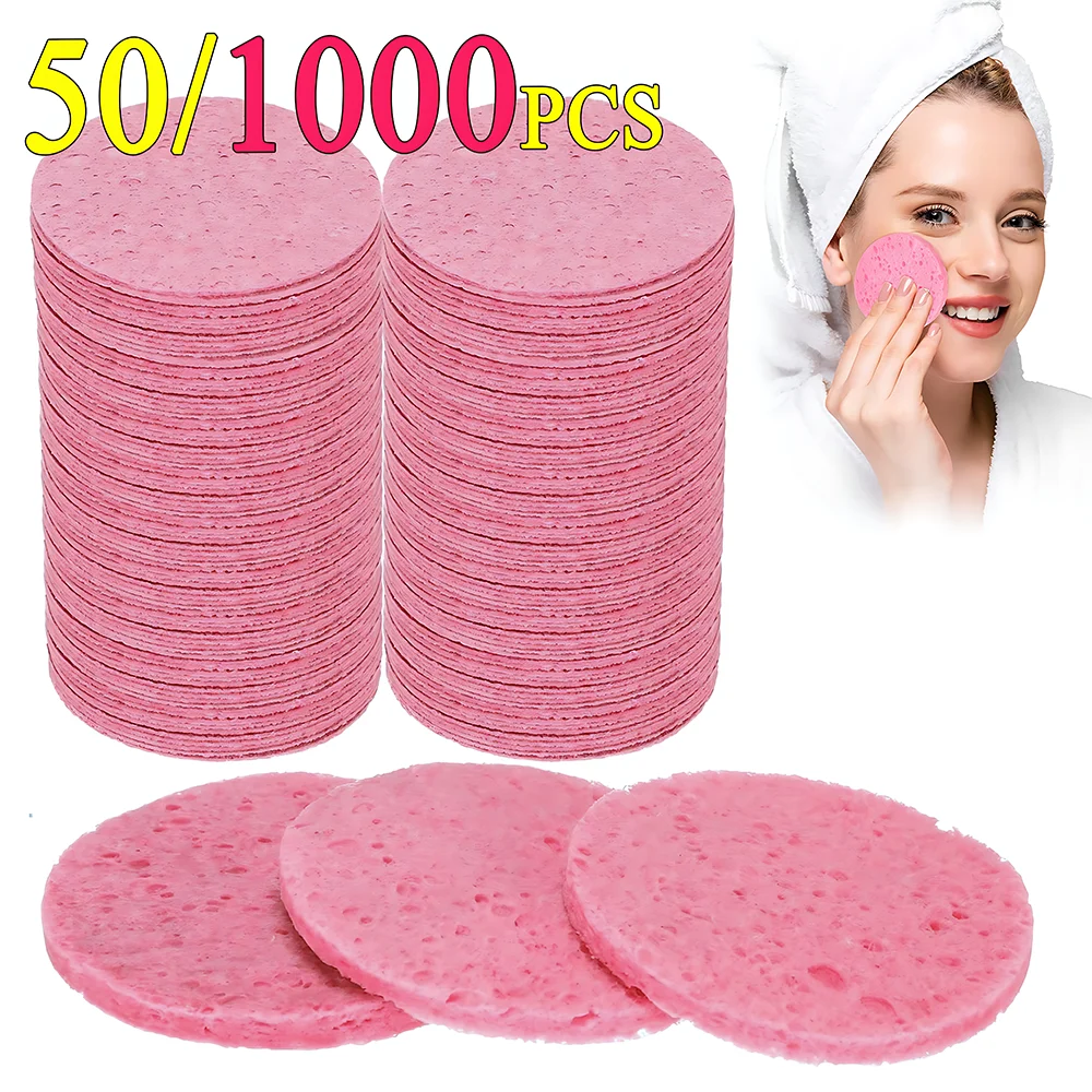 50-1000pcs Compress Face Wash Puff Natural Wood Pulp
