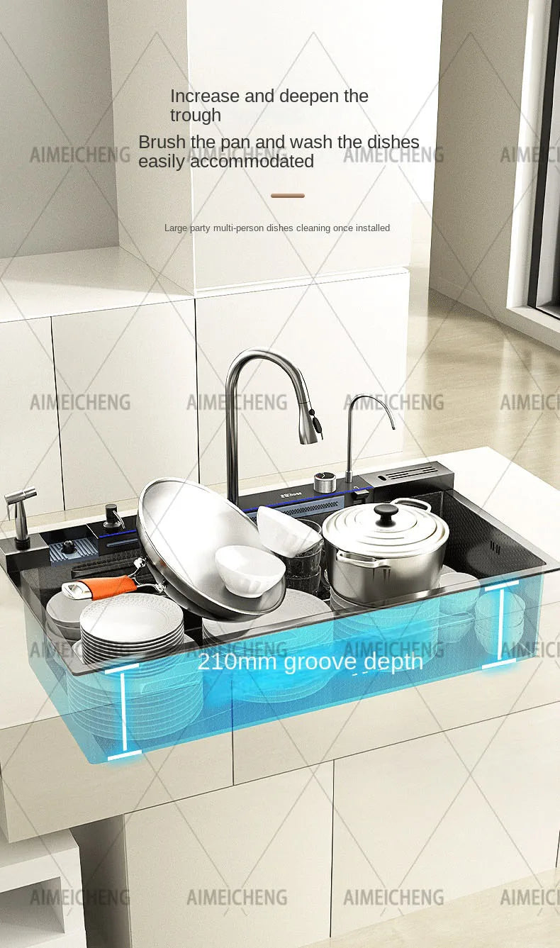 304 Stainless Steel Waterfall Sink Digital Display Large