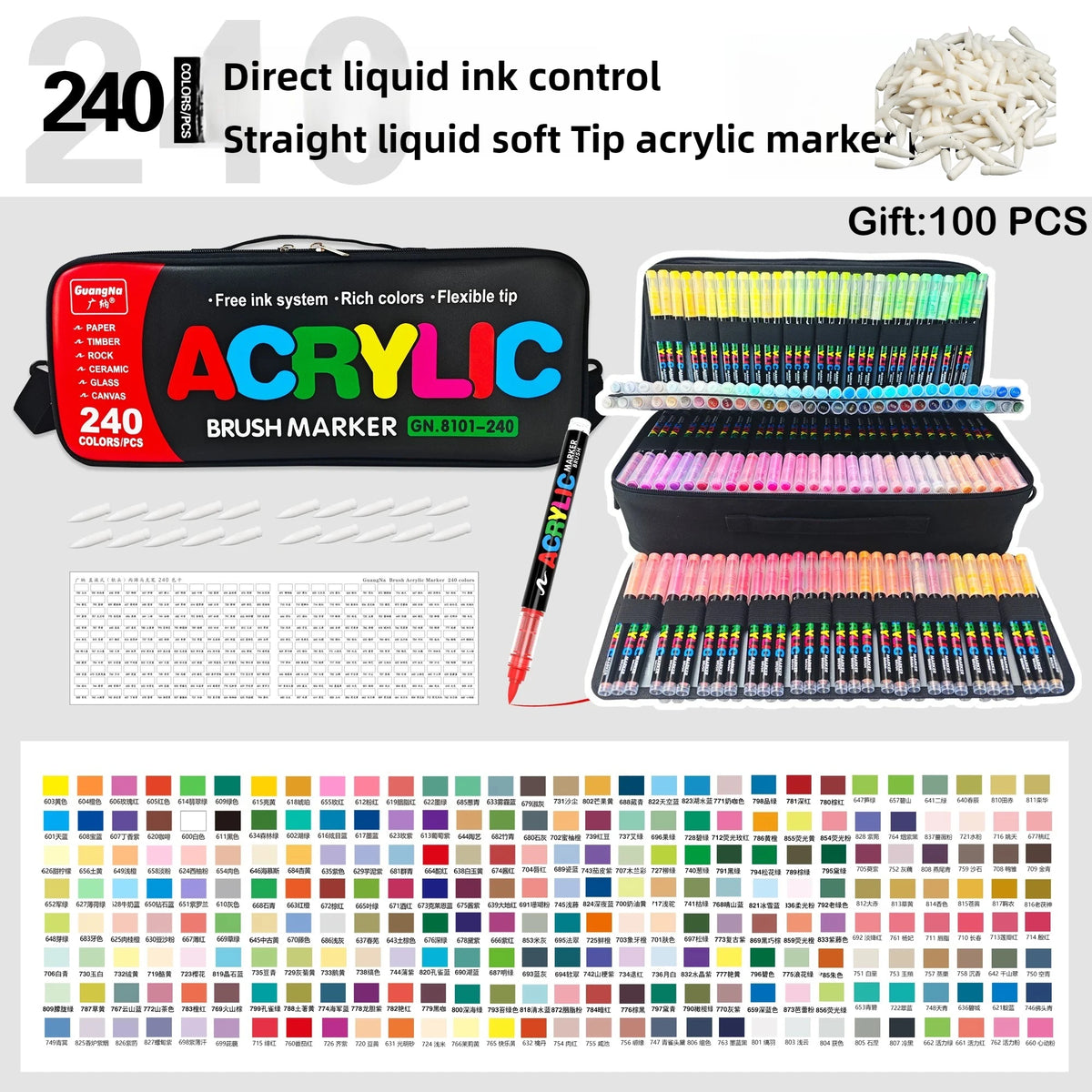 Guangna 12-360 Colors Acrylic Paint Pens Pencil Brush