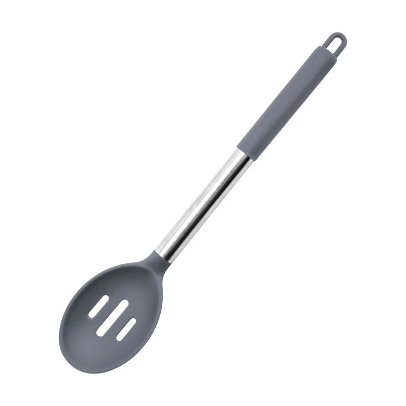 Silicone Cooking Spoons Kit Stainless Steel Handle Salad