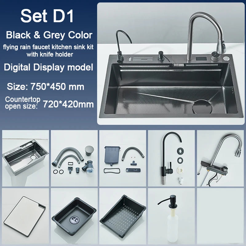 Stainless Steel Sink Faucet 75 45cm Large Bowl
