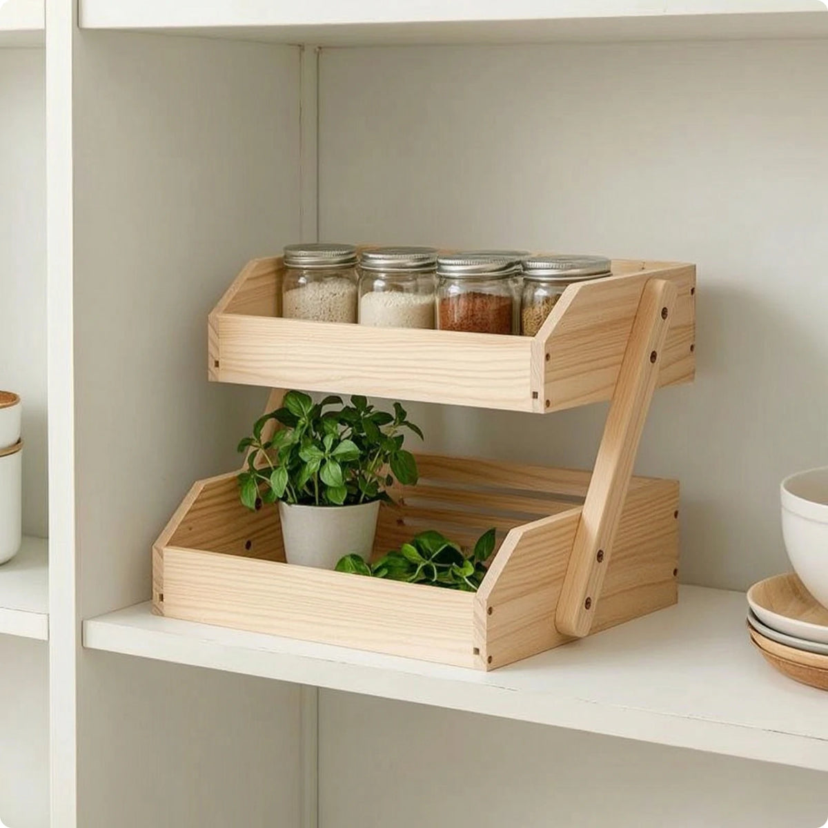 Countertop Organizer Ventilated Rack Trays Wooden Storage Rack