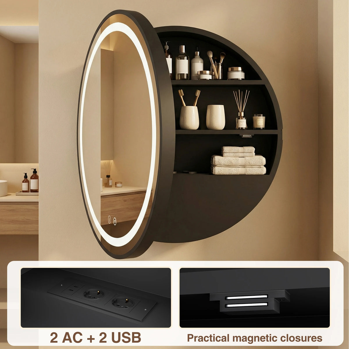 Smart Light Led Bathroom Cabinet Storage Wall Mounted
