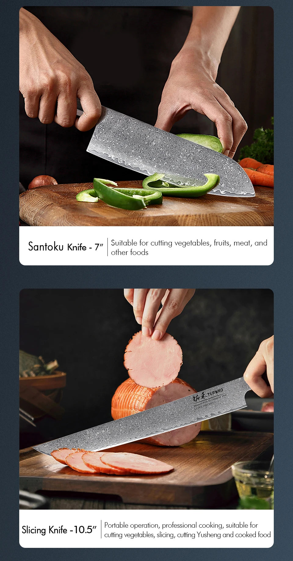 Turwho Hand Forged Japanese Chef Knife Damascus Steel