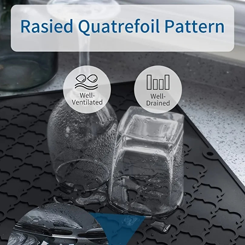 Dish Drying Mat Counter Silicone Drain Pad Heat-Resistant