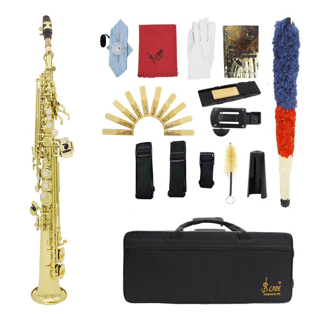 Slade Soprano Saxophone Flat Brass Sax Professional Saxophone