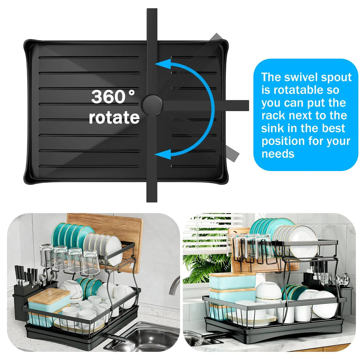 Large 2-Tier Dish Drying Rack Countertops Removable