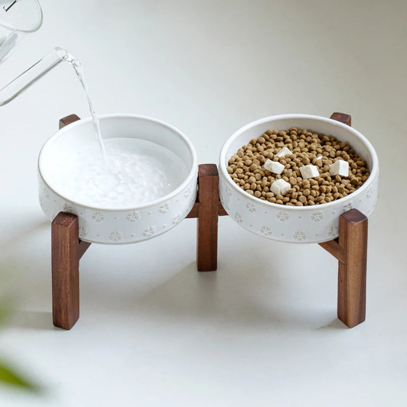 Ceramic Dog Bowl Wooden Stand 1200ml 1800ml Anti