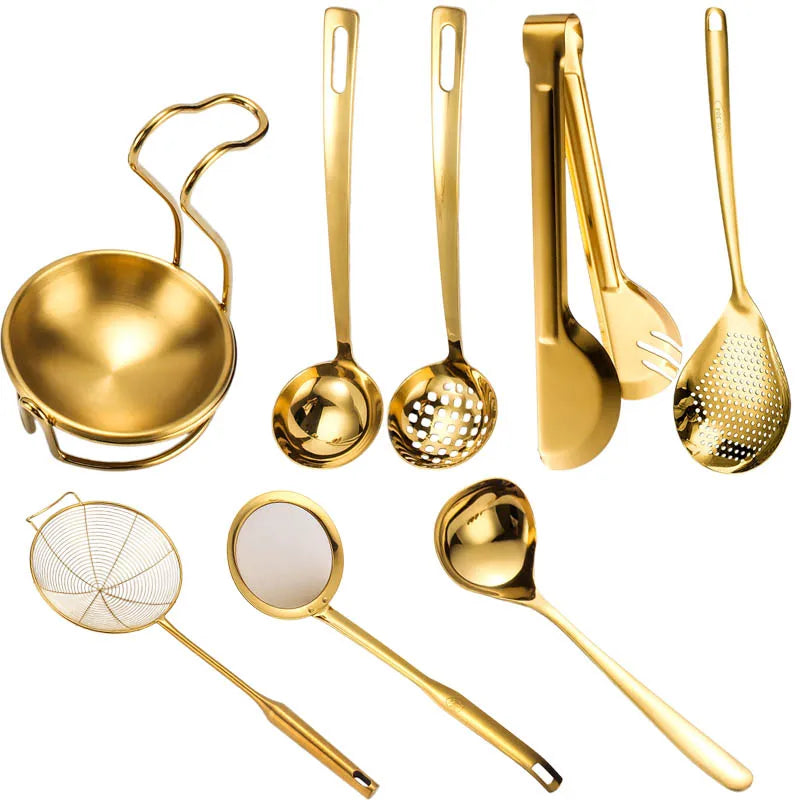 Stainless Steel Tableware Golden Pot Colander Bbq Grilling
