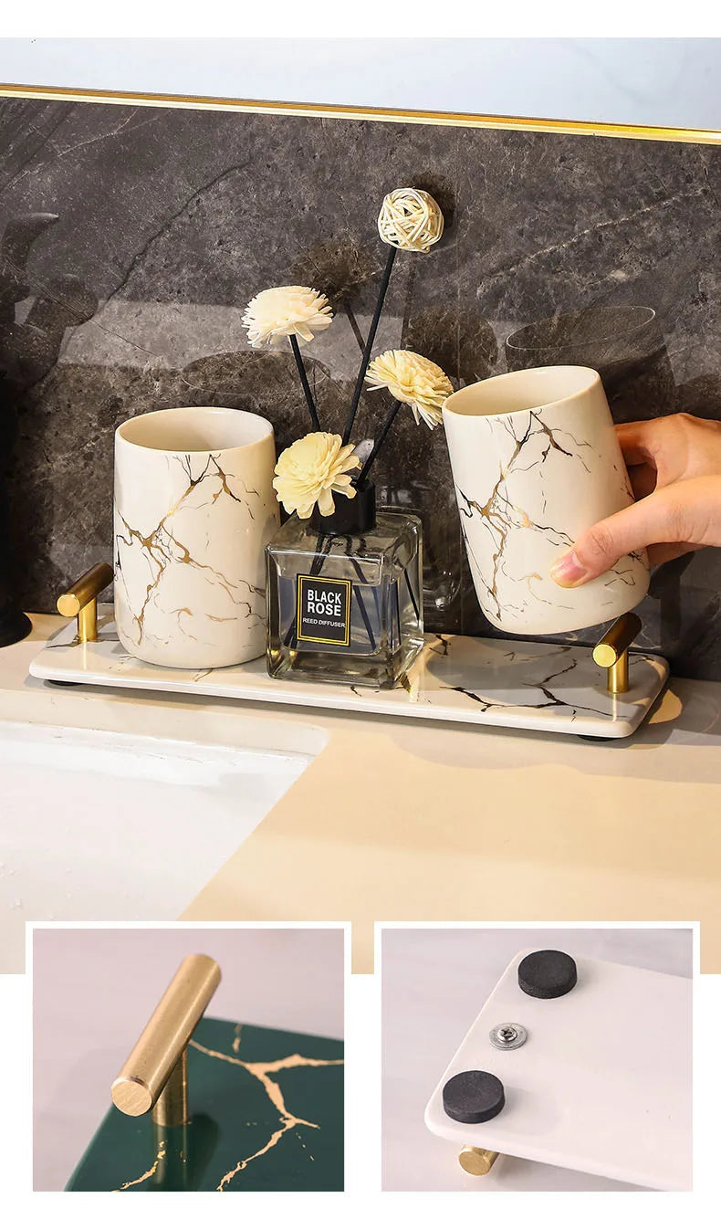 Creative Marble Texture Ceramic Toothbrush Cup Bathroom Soap