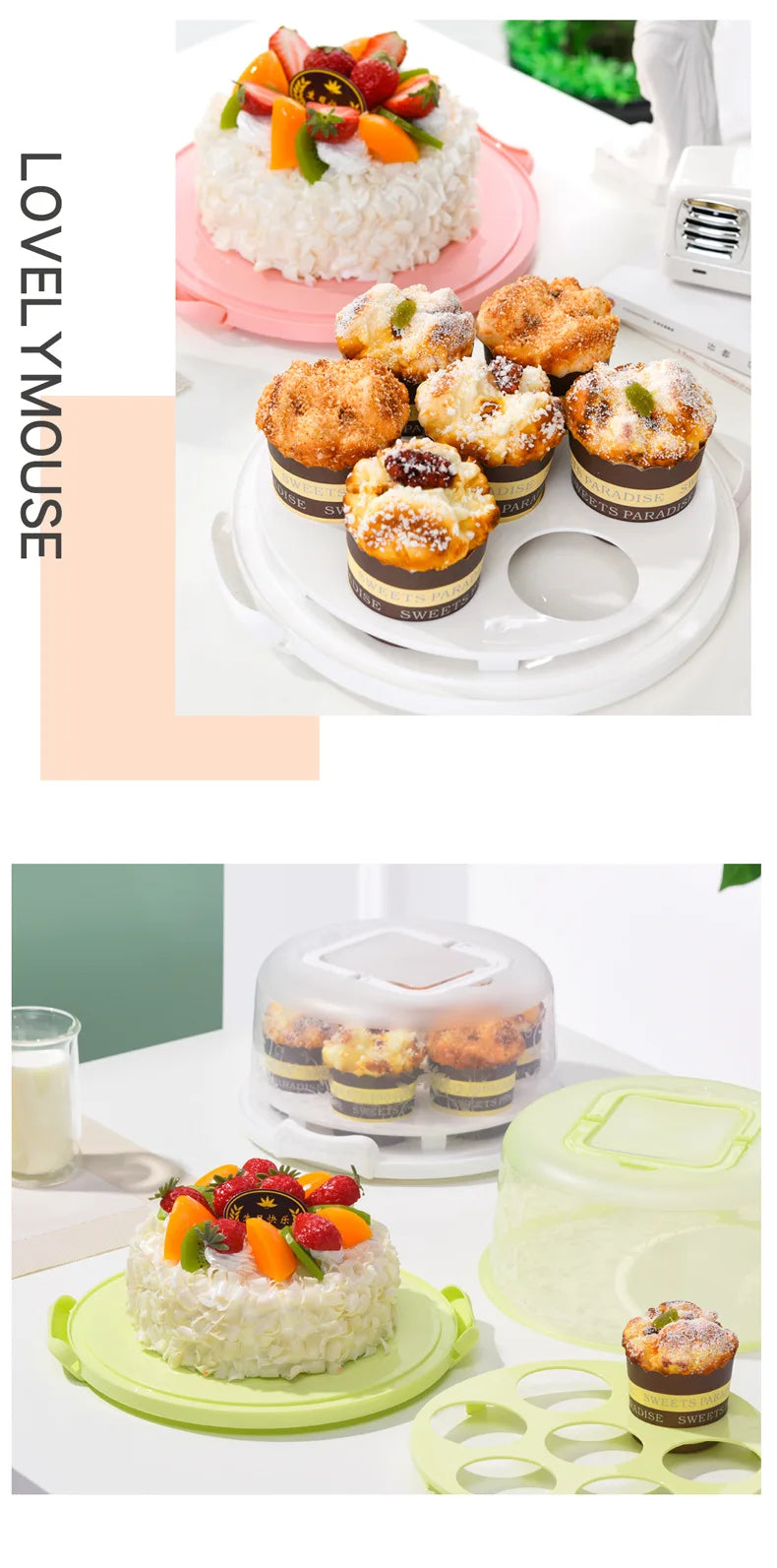 Plastic Round Cake Box Carrier Handle Pastry Storage