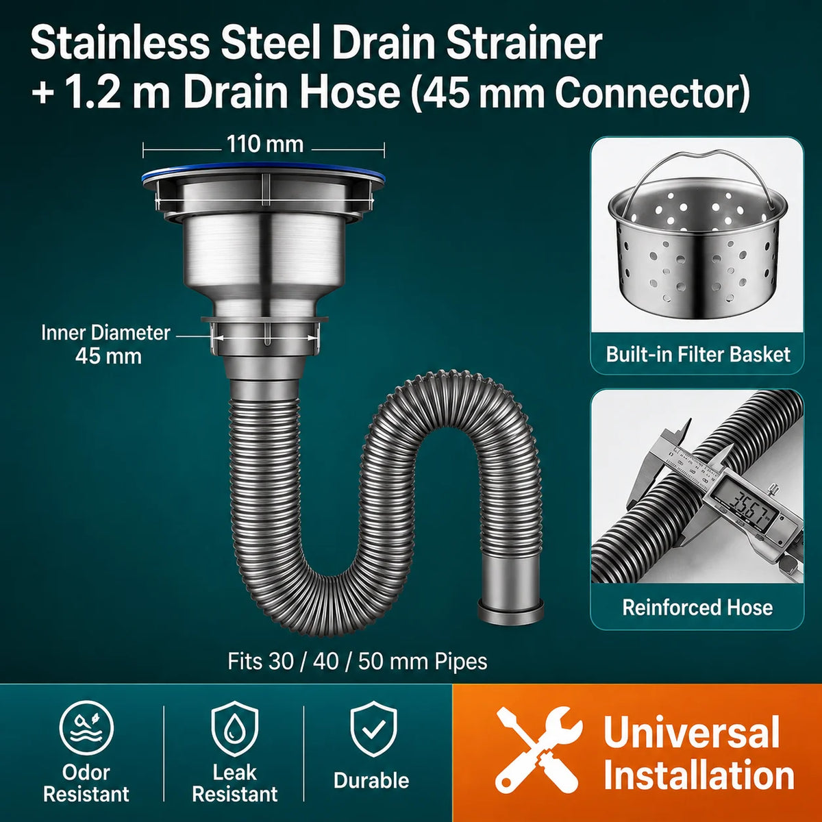 Universal Flexible Sink Drain Pipe Anti-Odor Sewer Hose