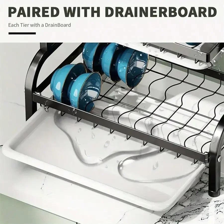 2-Tier Stainless Steel Dish Drying Rack Drainboard Rustproof