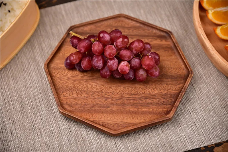 Natural Acacia Wood Serving Trays Octagonal & Rectangular