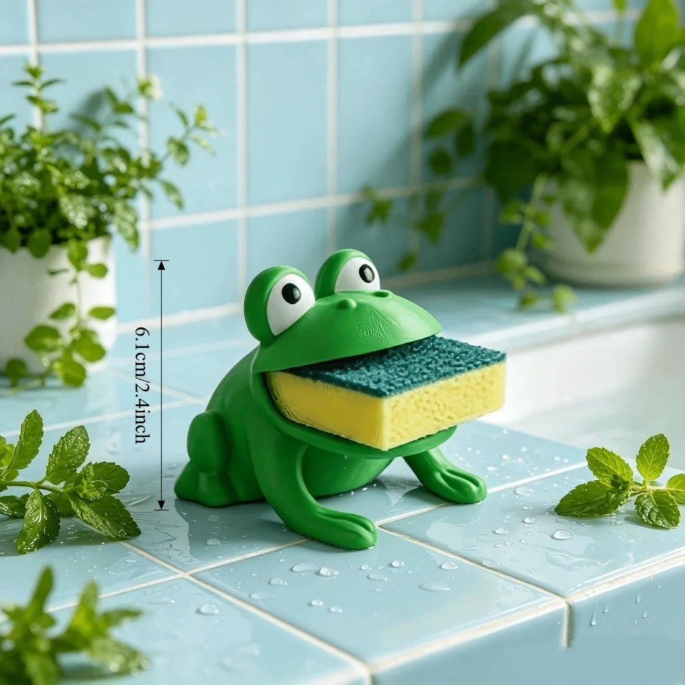 Frog-Shaped Sponge Dishwashing Brush Holder Drainage System