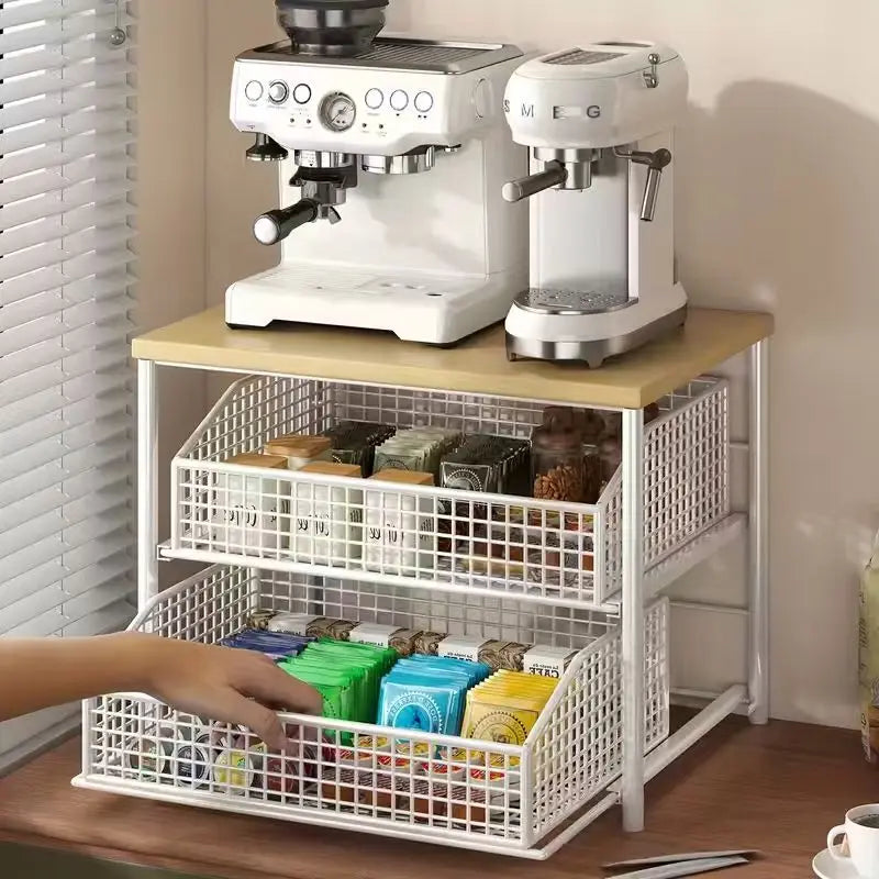1pc Space-Saving Countertop Organizer Drawer Metal Basket -