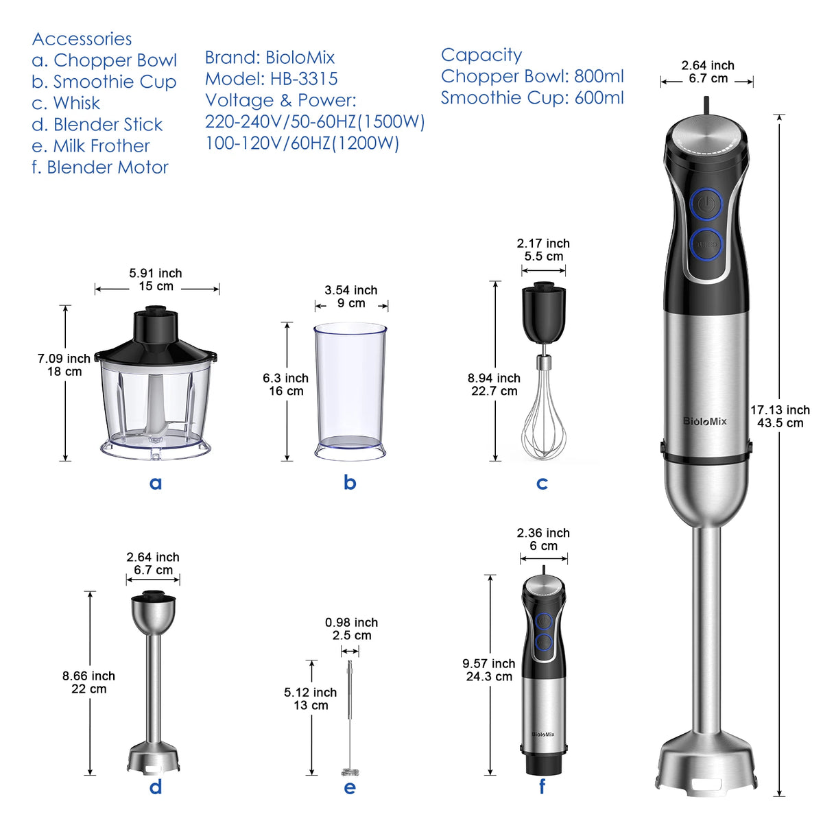 Biolomix In Immersion Hand Blender 1500w Blender 304