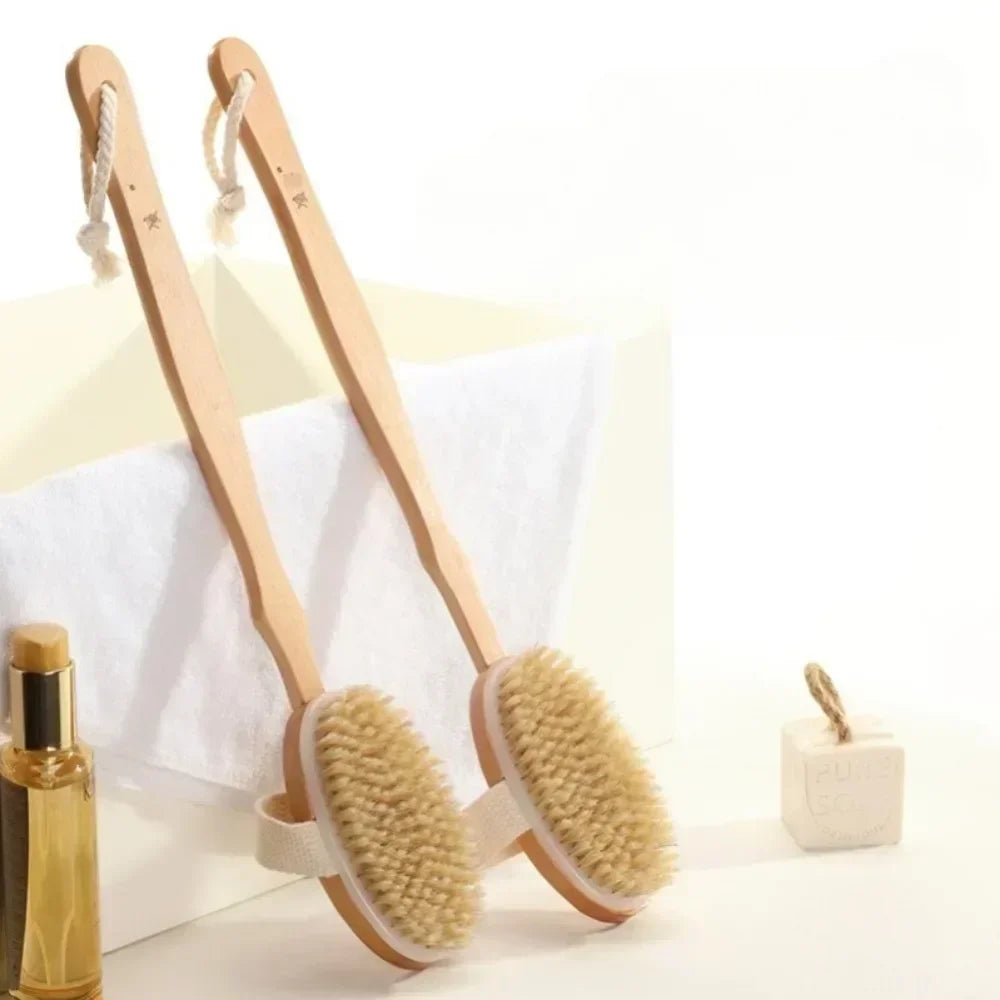 Wooden Long Handled Bristle Brush Back Scrubbing Product