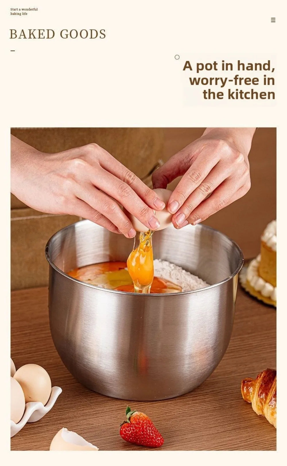 Deep Design Stainless Steel Mixing Bowl Cooking Baking