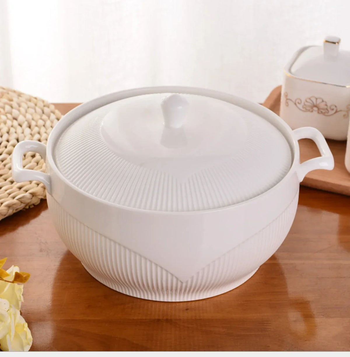 Ceramic Soup Pot White Round Nordic Phnom Penh