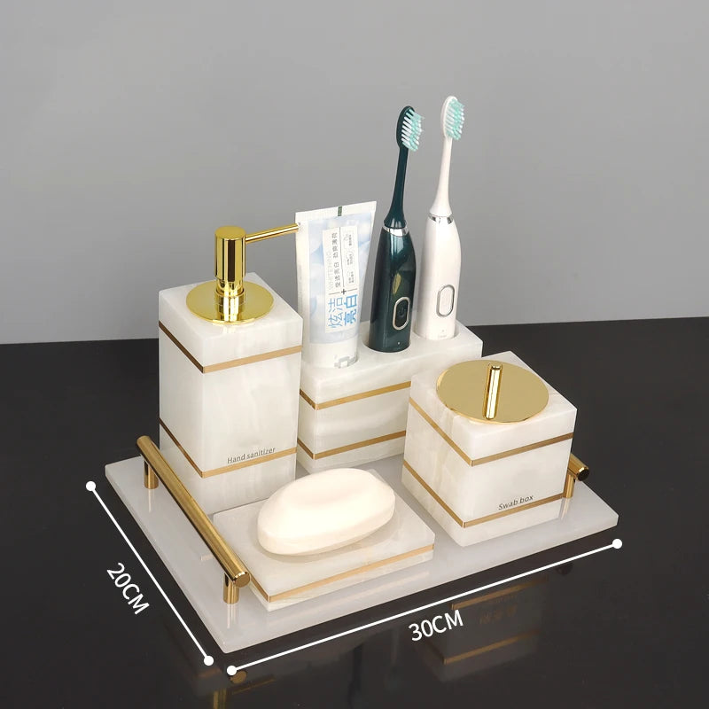 White Onyx Natural Marble Bathroom Gold Luxury Soap
