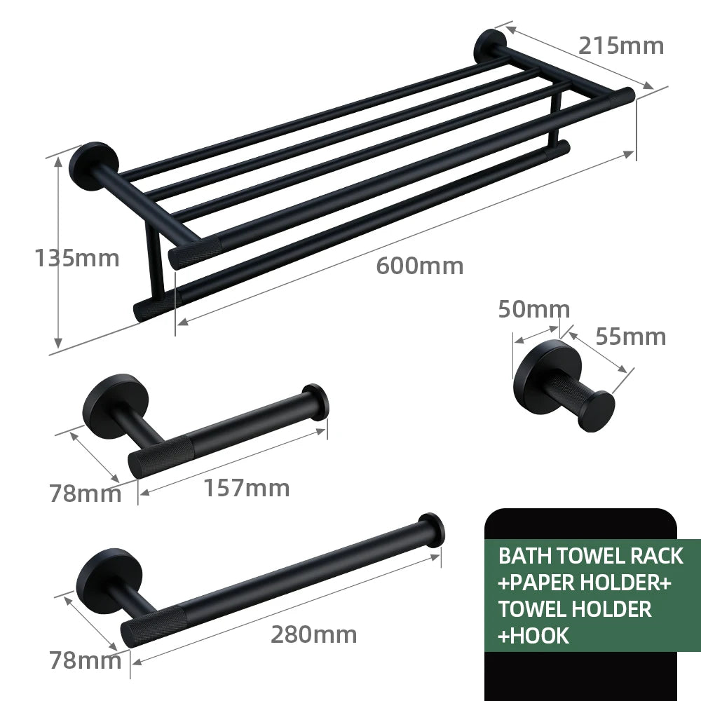 Matte Black Bathroom Brass Knurled Kit Paper Holder