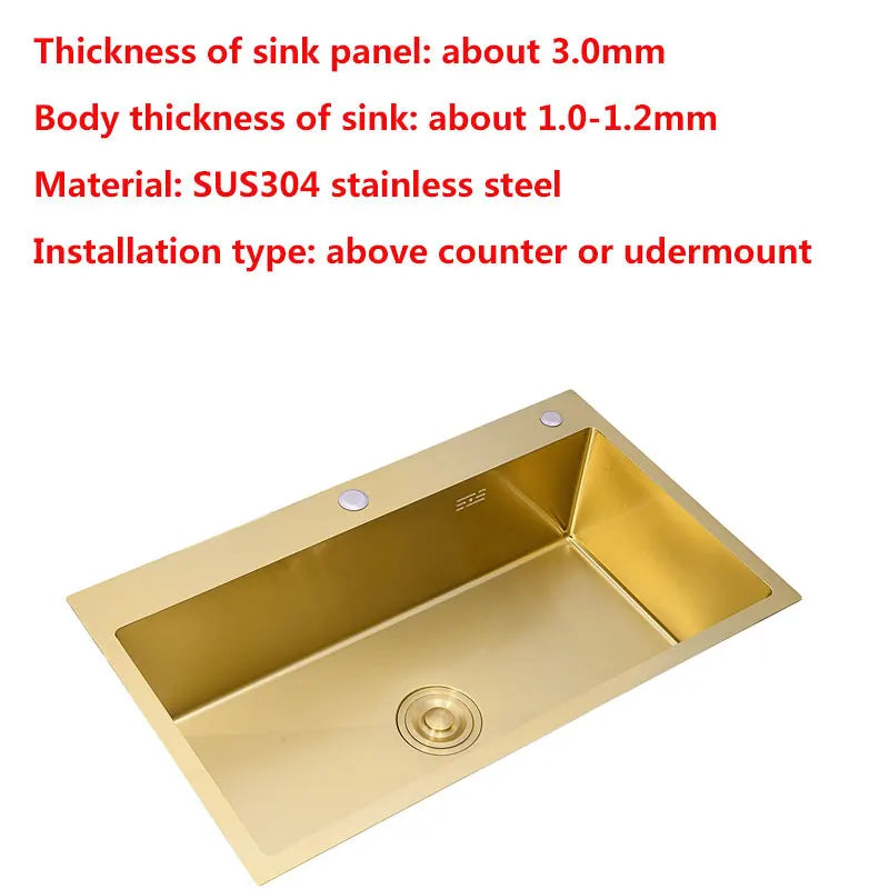 Gold Sink Above Counter 304 Stainless Steel Bowl