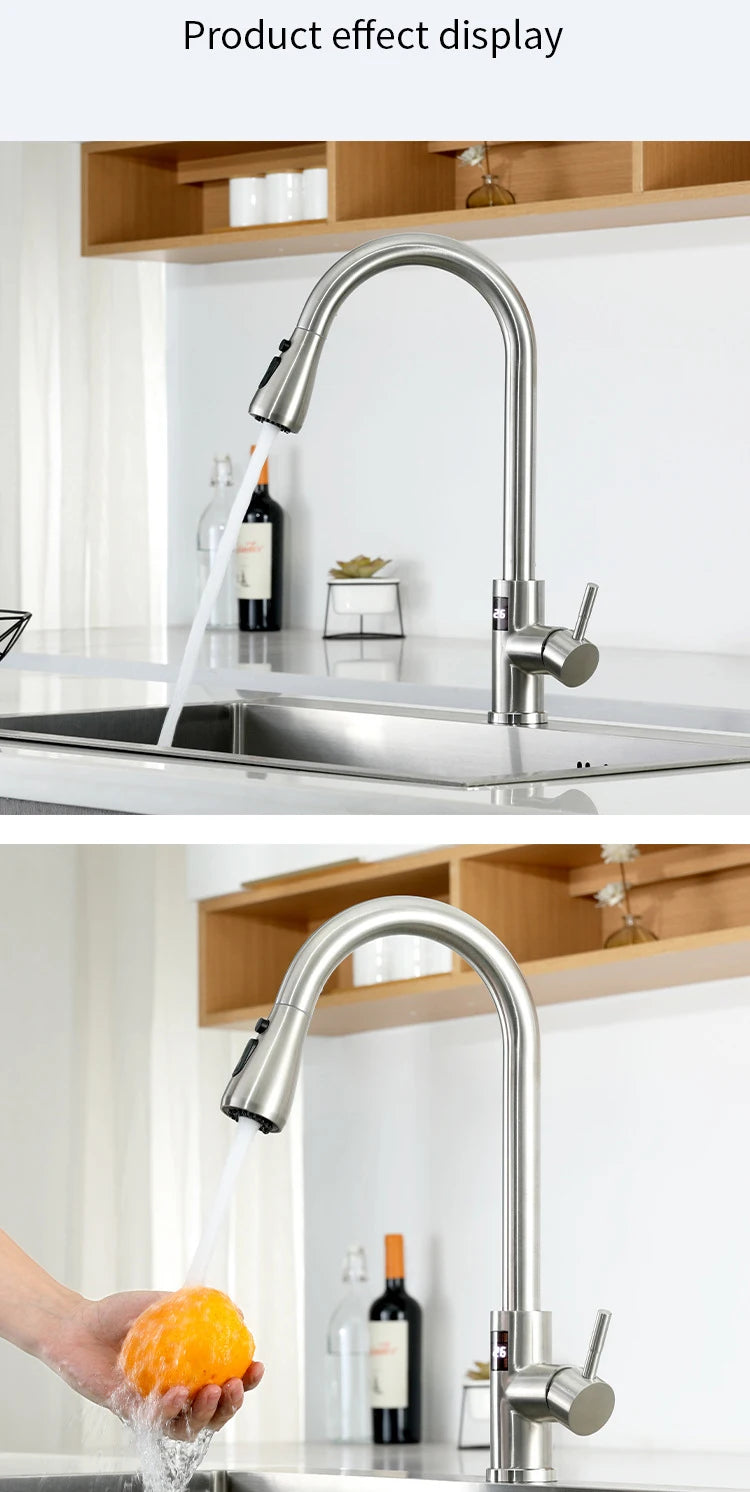 Sensor Touch Digital Sink Faucet Pull Down Sprayer