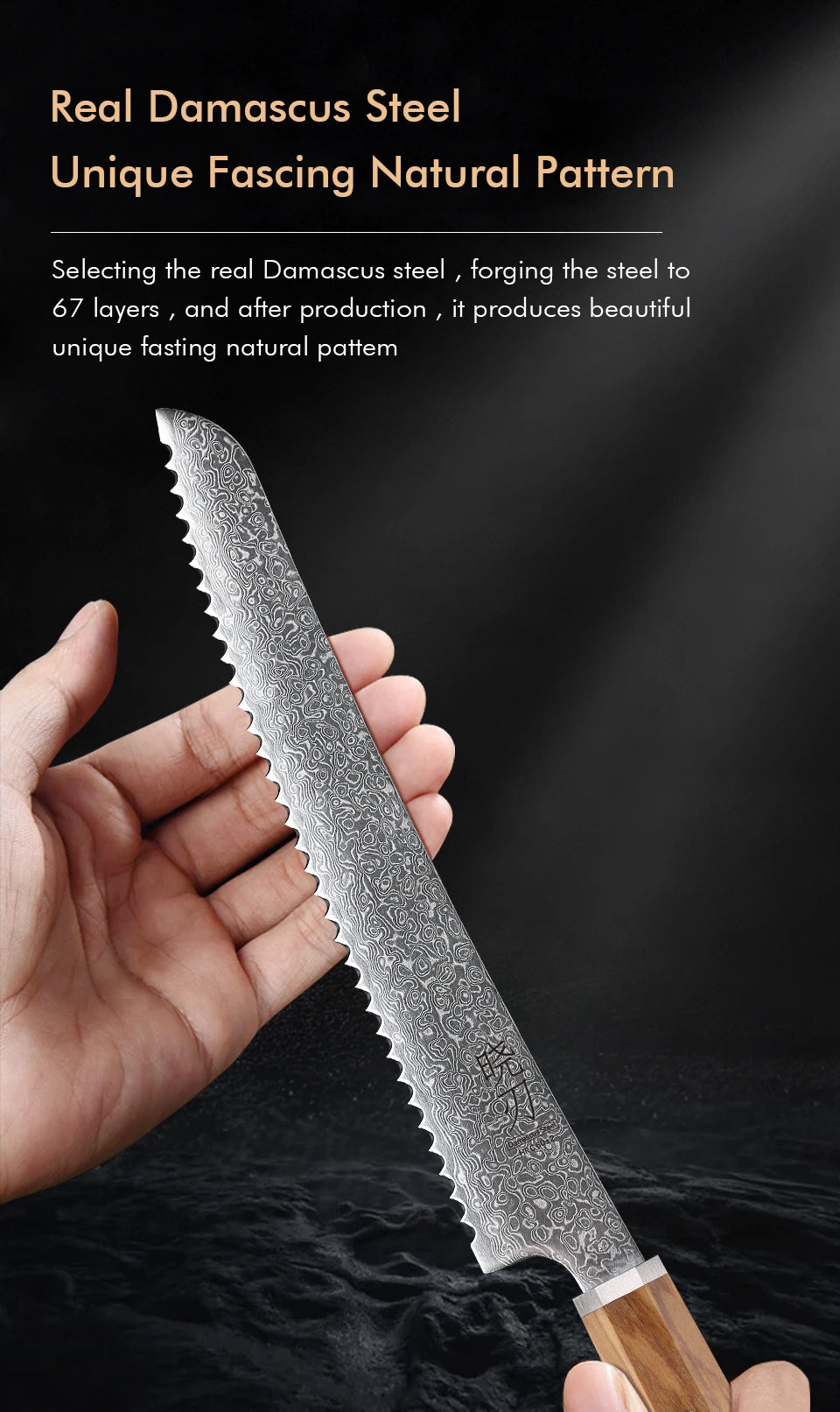 Bread Knife Hand Forged Damascus Steel Japanese Chef