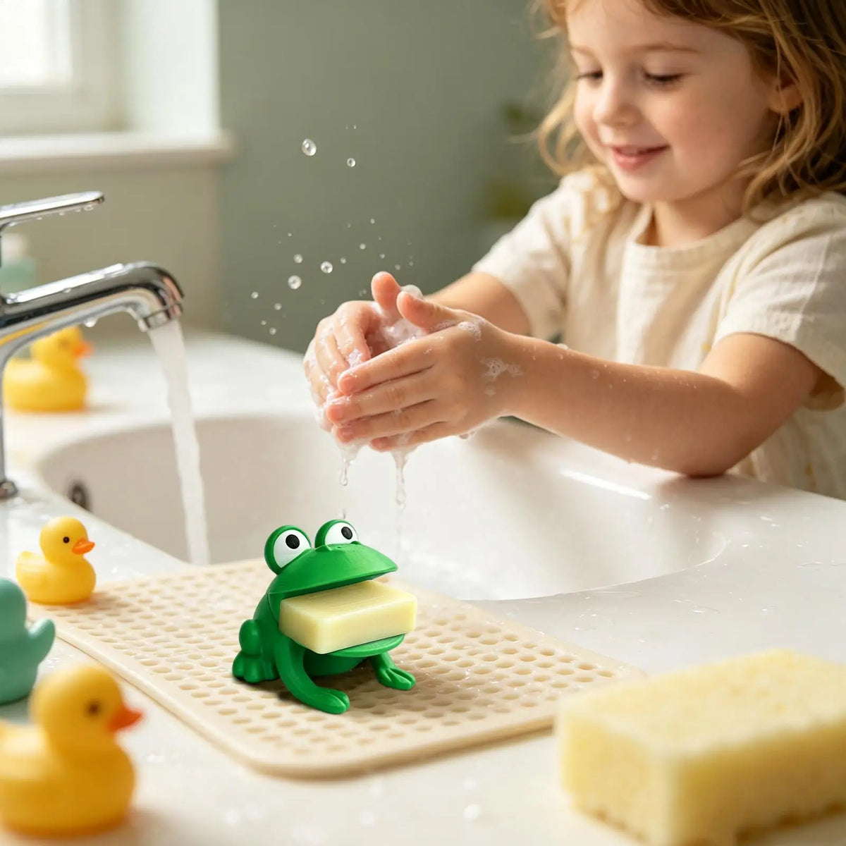 Frog-Shaped Sponge Dishwashing Brush Holder Drainage Holes