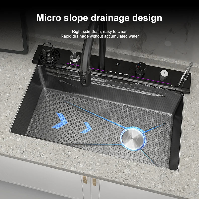 Waterfall Sink Digital Display Faucet Wash Dish Vegetables