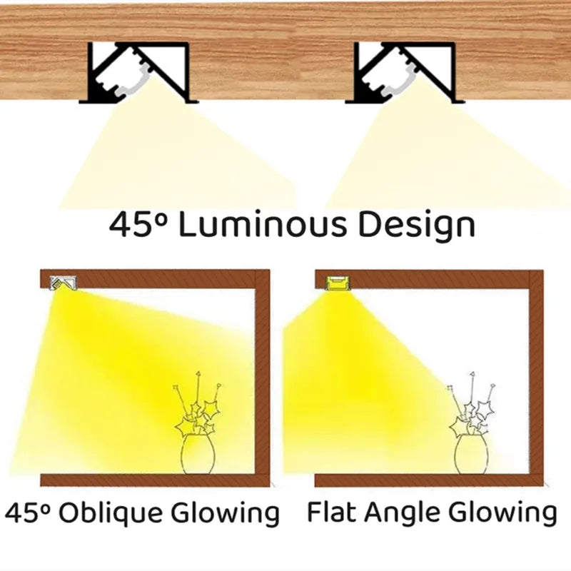 45degree Hidden Lighting Hard Bar Light Invisible Recessed