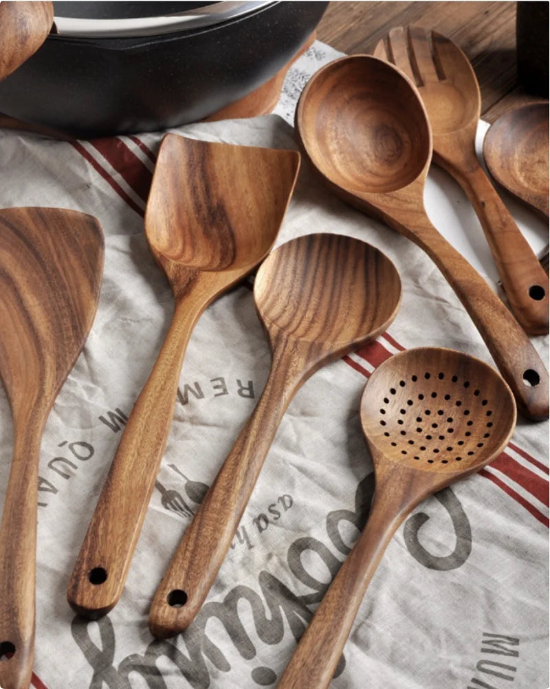 Wooden Utensils Sets Acacia Wood Long Handle Spatula