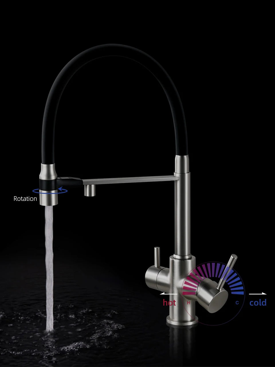 Brushed Nickel Faucet Pull Out Double Handle Tap
